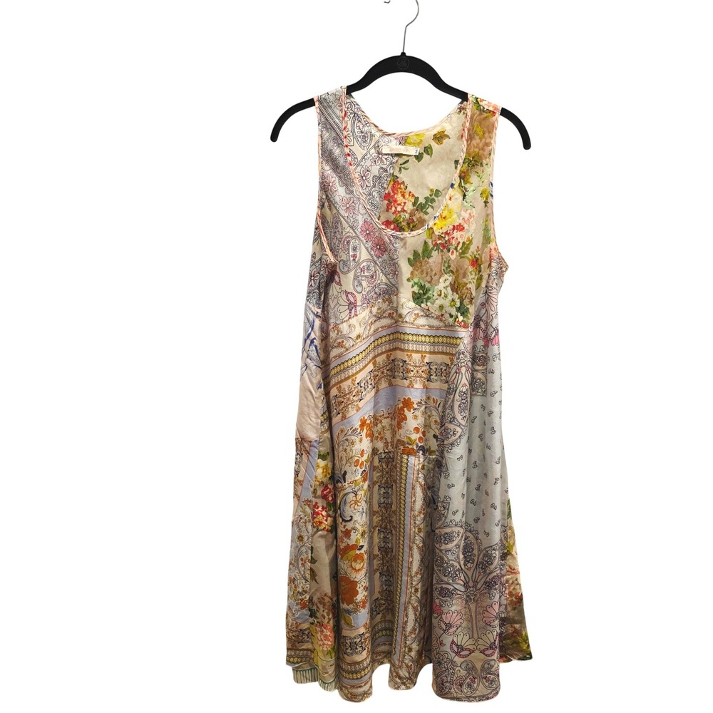 Johnny Was Boho Patchwork Silk Tunic Paisley Floral Slip Layering Pastel Sz M - Picture 2 of 9
